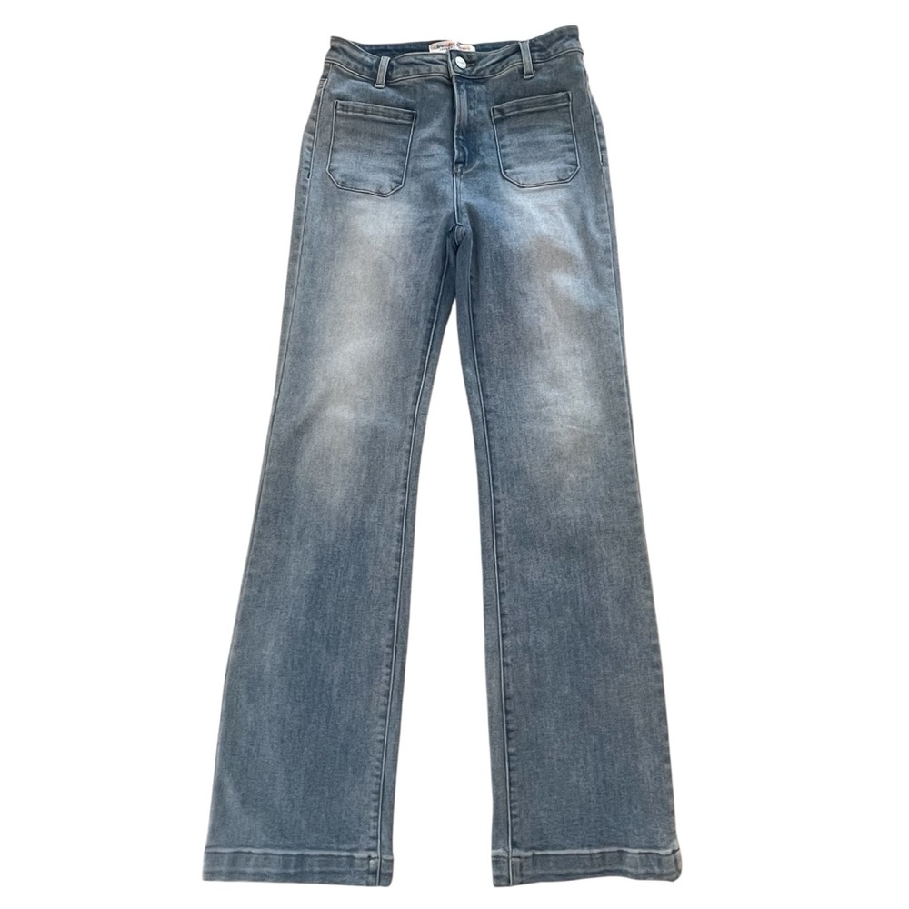 Risen High Rise Light Wash Wide Leg Flare Jeans 70s Premium Denim Size 9/29 - Picture 3 of 17